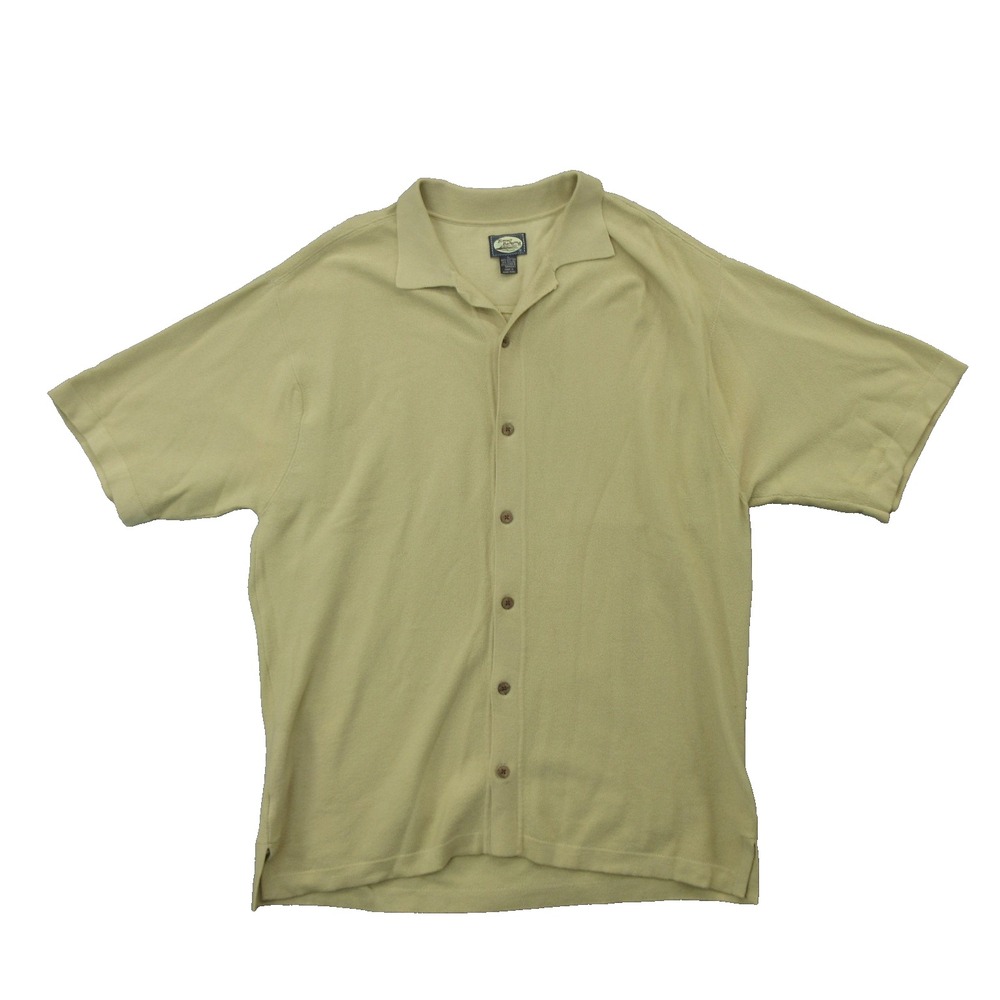 Tommy Bahama Shirt Mens Large Tan Button Up Short Sleeve Camp Casual VTG